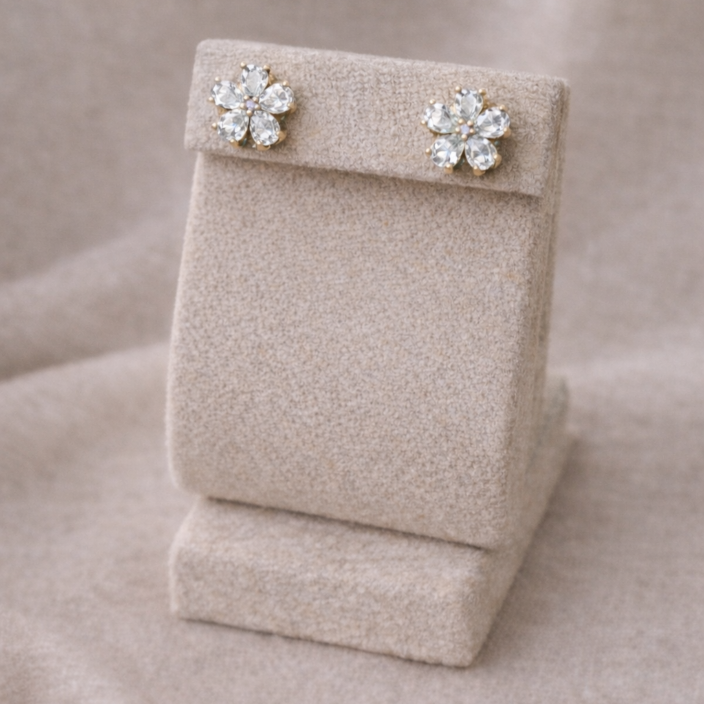 Cubic Zirconia Flower Stud Earrings