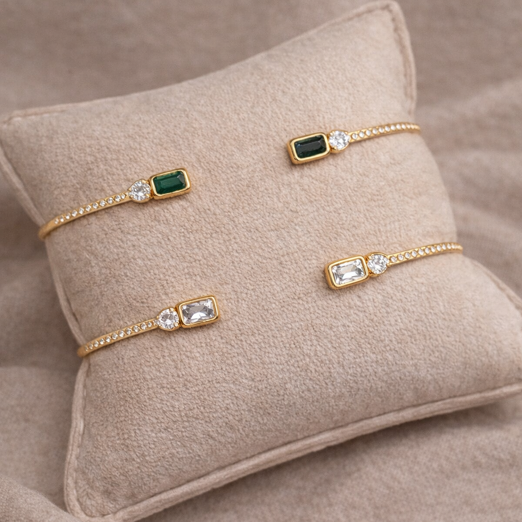Emerald-Cut Green Cubic Zirconia Open Bangle