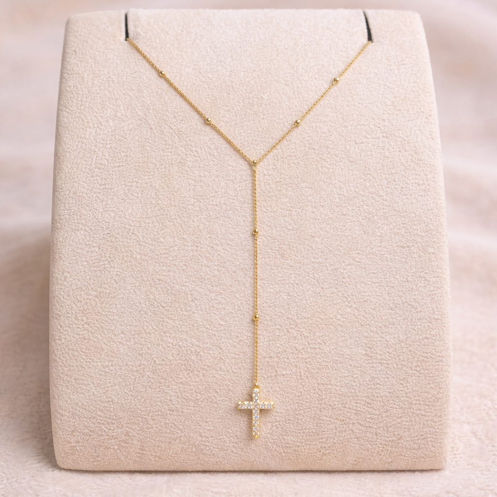 Rosary Necklace with Cubic Zirconia Cross