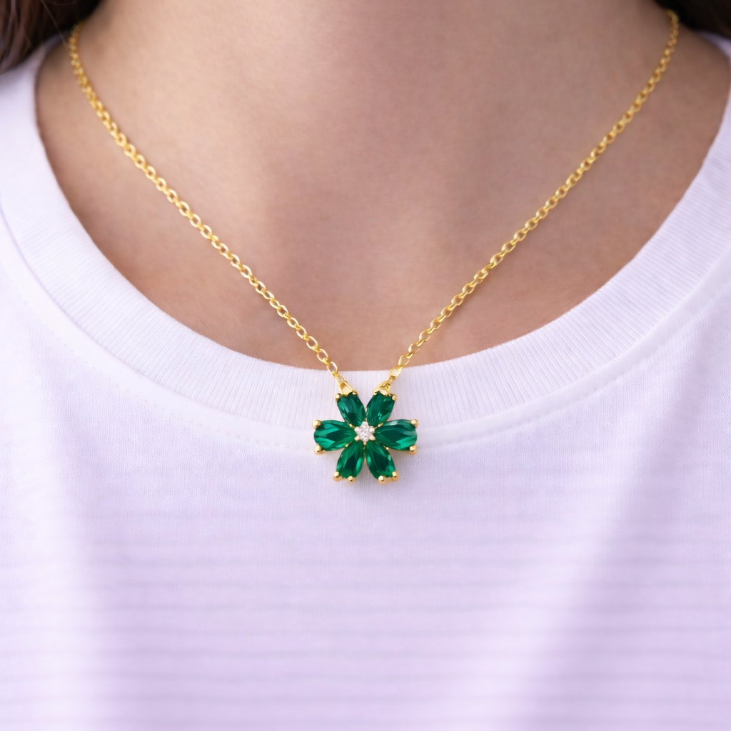 Green Cubic Zirconia Flower Necklace