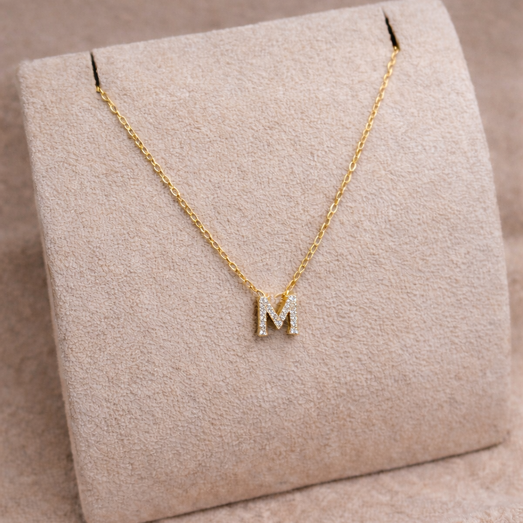 Cubic Zirconia Initial “M” Necklace