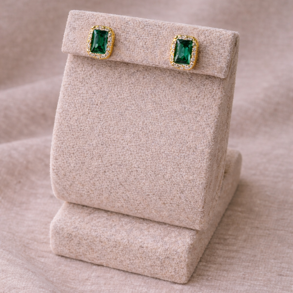 Emerald-Cut Green Cubic Zirconia Stud Earrings