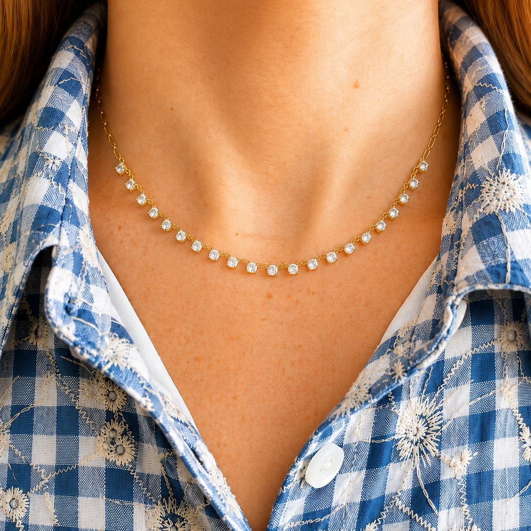 Paperclip Cubic Zirconia Necklace