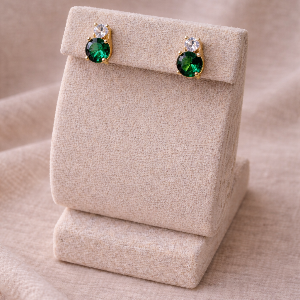 Green Cubic Zirconia Duo Stud Earrings