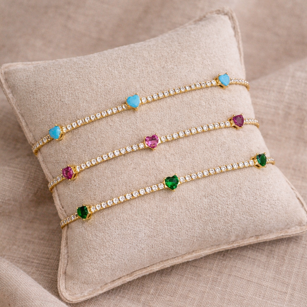 Blue Cubic Zirconia Three-Heart Tennis Bracelet