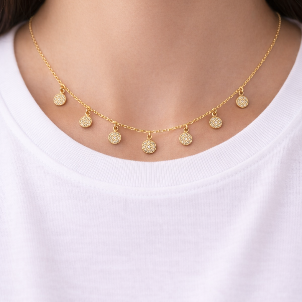 Dangling Cubic Zirconia Disc Necklace