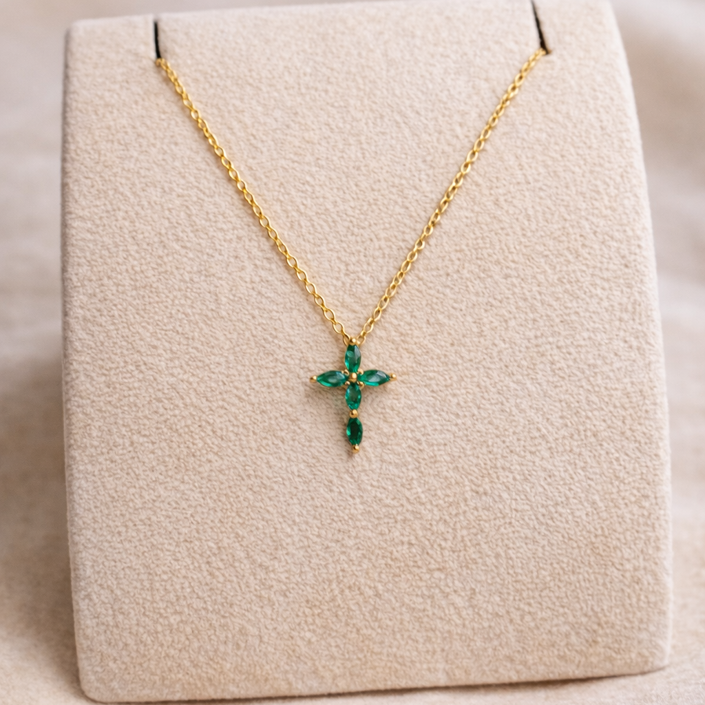 Green Cubic Zirconia Cross Necklace