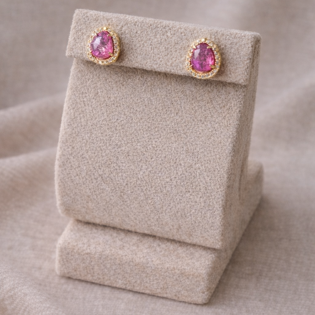 Rose Cubic Zirconia Halo Stud Earrings