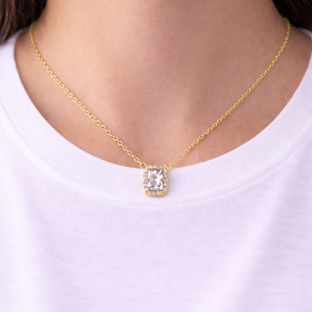 Cubic Zirconia Emerald-Cut Necklace