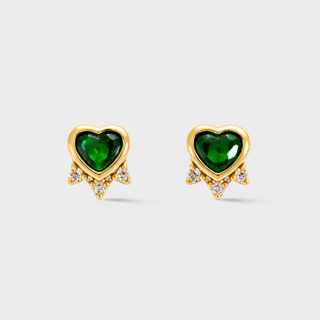 Green Heart Cubic Zirconia Studs