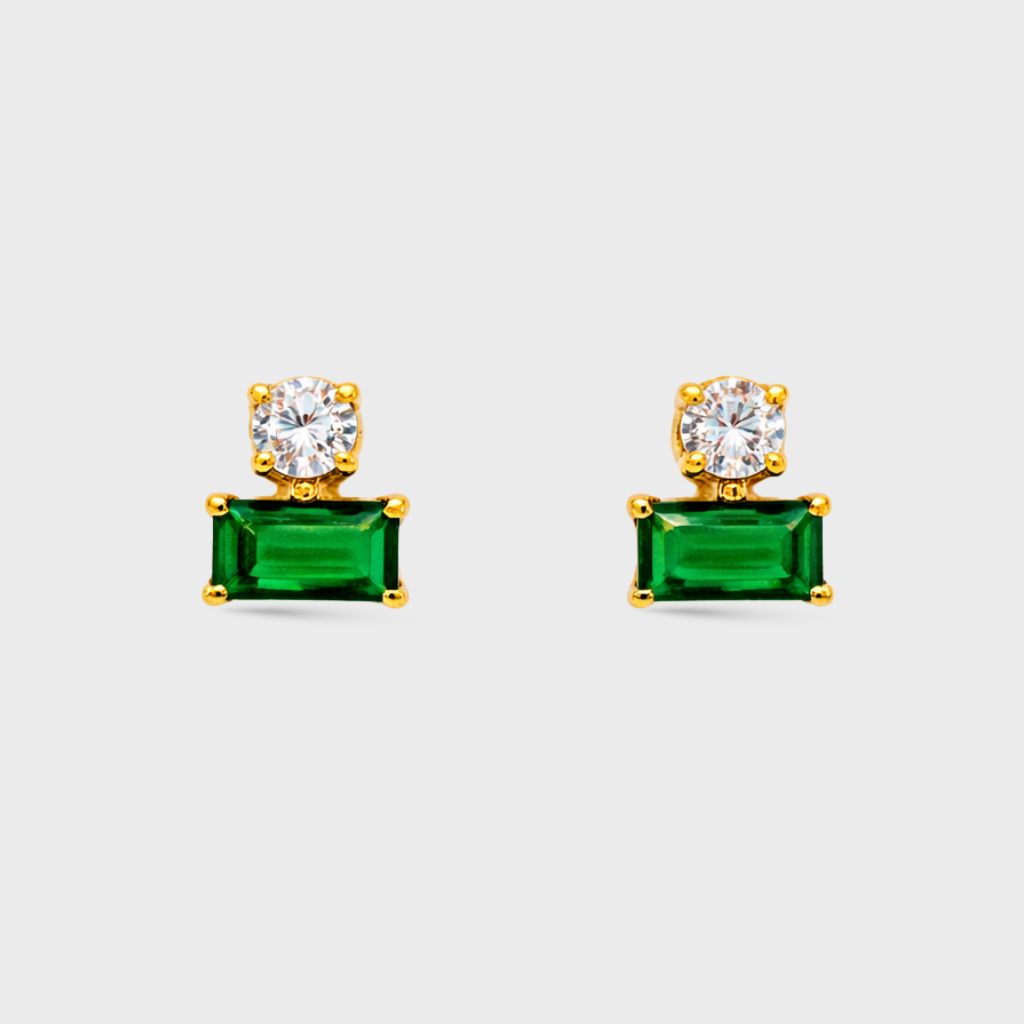 Green Baguette Point Studs