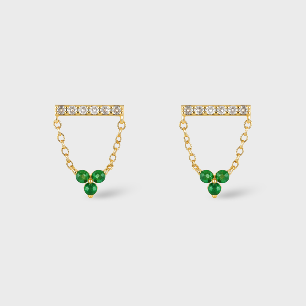 Emerald Drop Chain Earrings