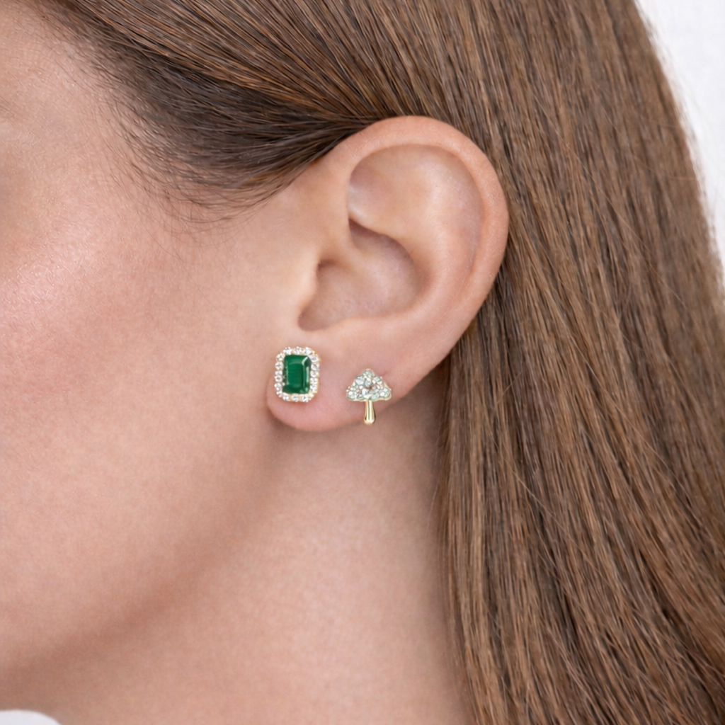 Emerald-Cut Green Cubic Zirconia Stud Earrings