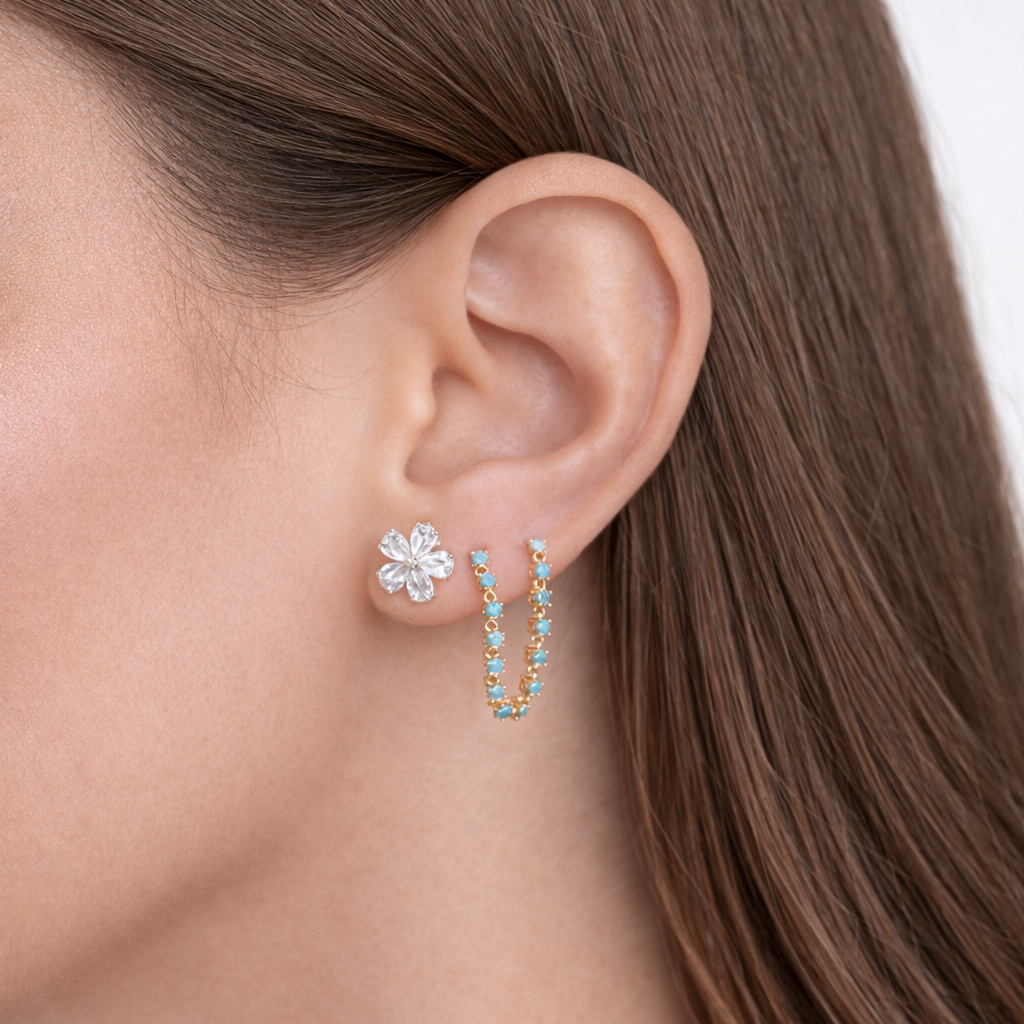 Cubic Zirconia Flower Stud Earrings