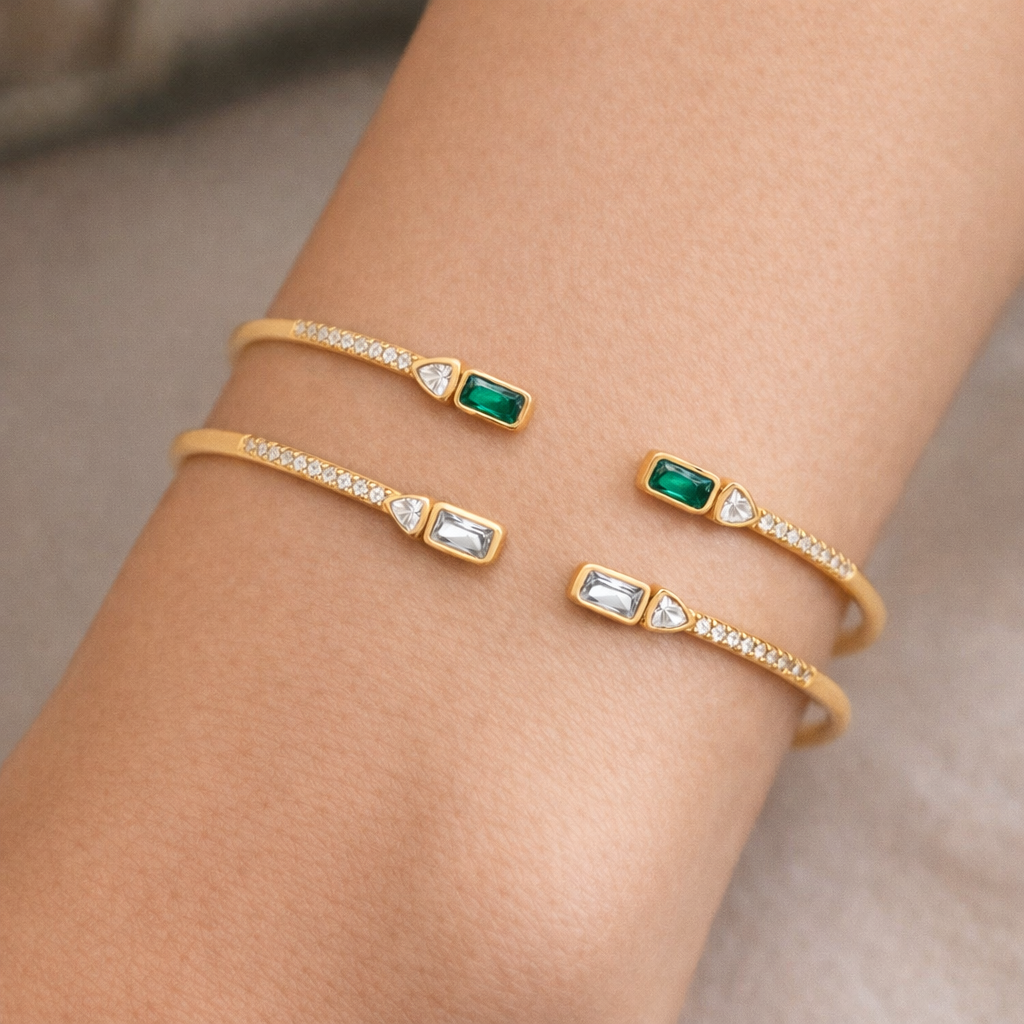 Open Baguette & Pavé Cubic Zirconia Bangle