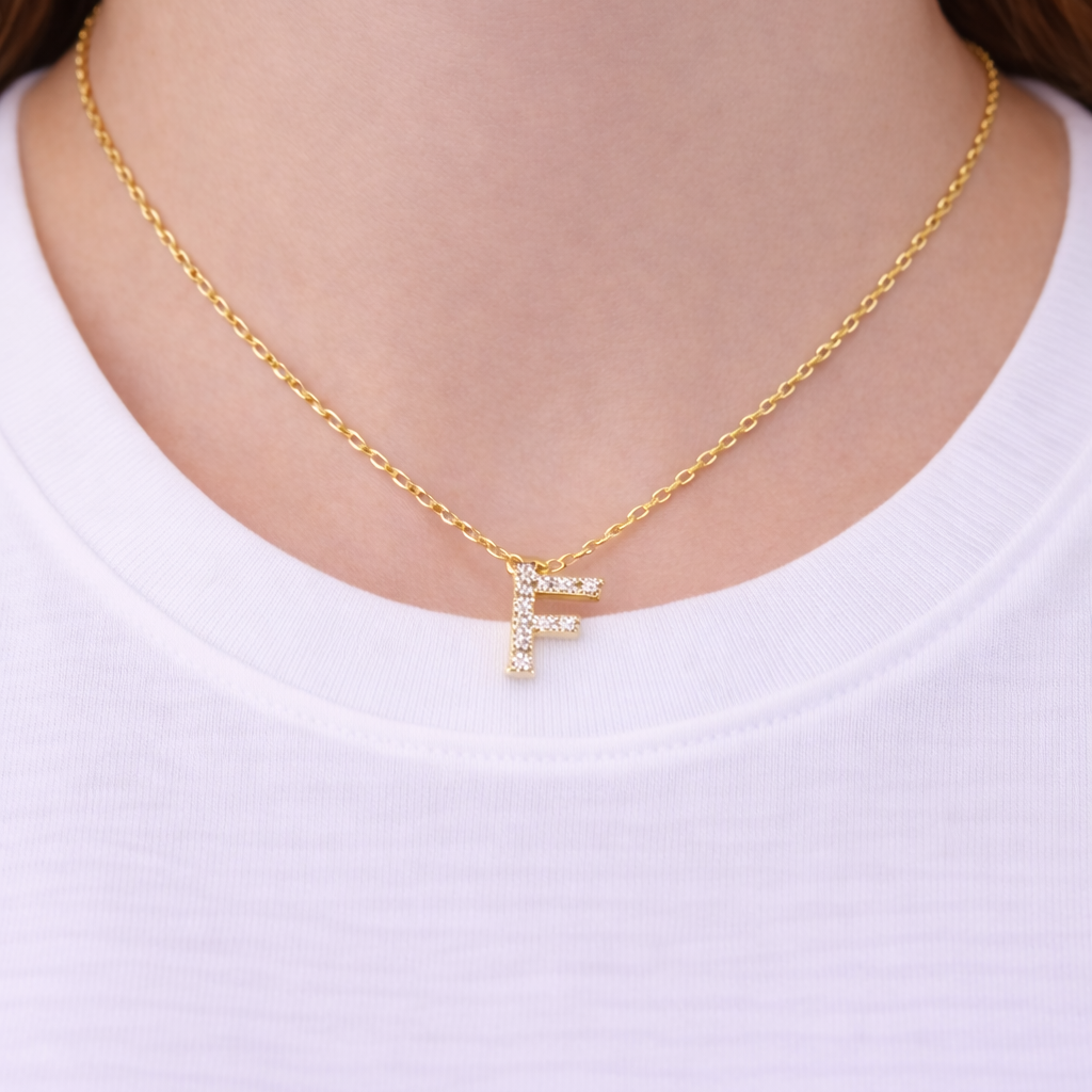 Cubic Zirconia Initial “F” Necklace