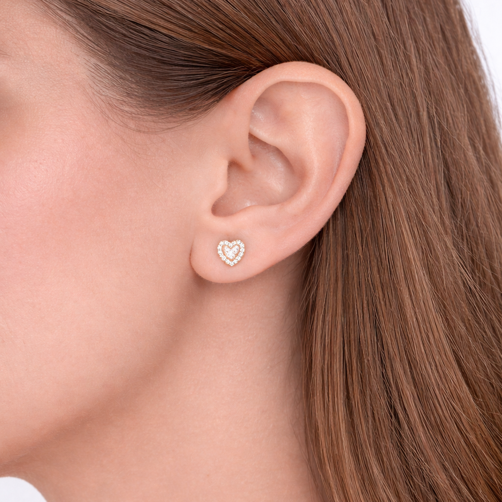 White Heart Cubic Zirconia Stud Earrings
