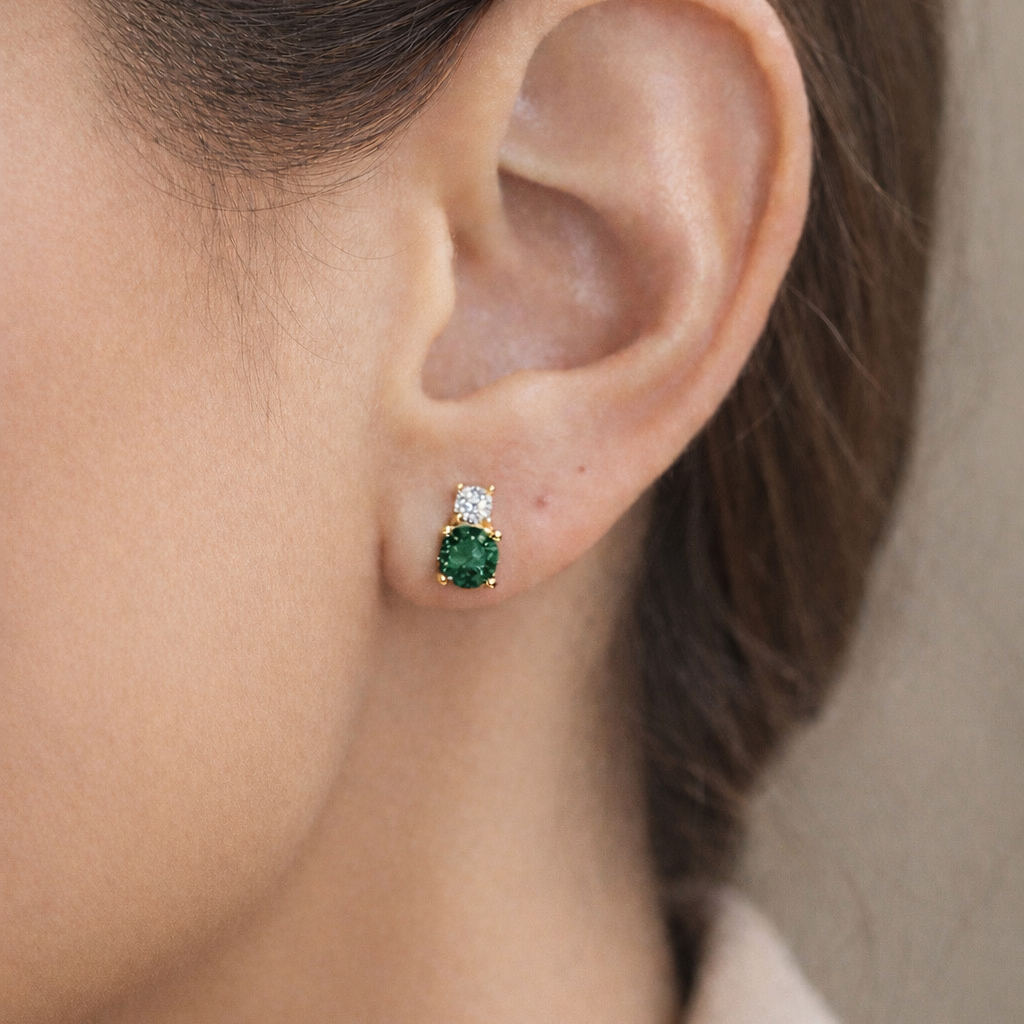 Green Cubic Zirconia Duo Stud Earrings