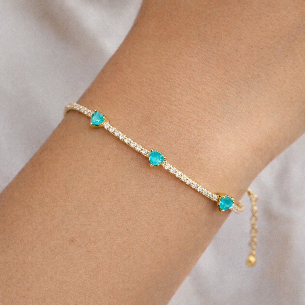 Blue Cubic Zirconia Three-Heart Tennis Bracelet