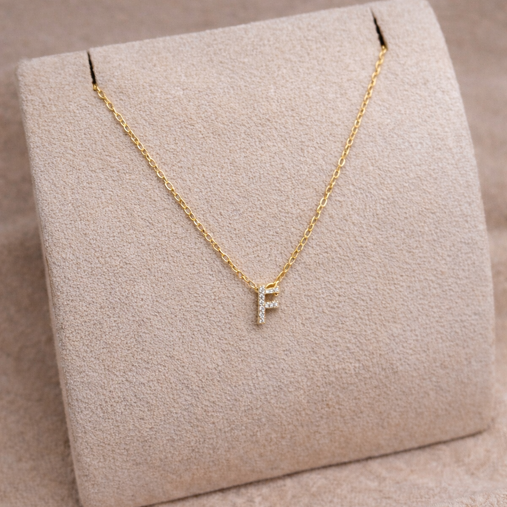 Cubic Zirconia Initial “F” Necklace