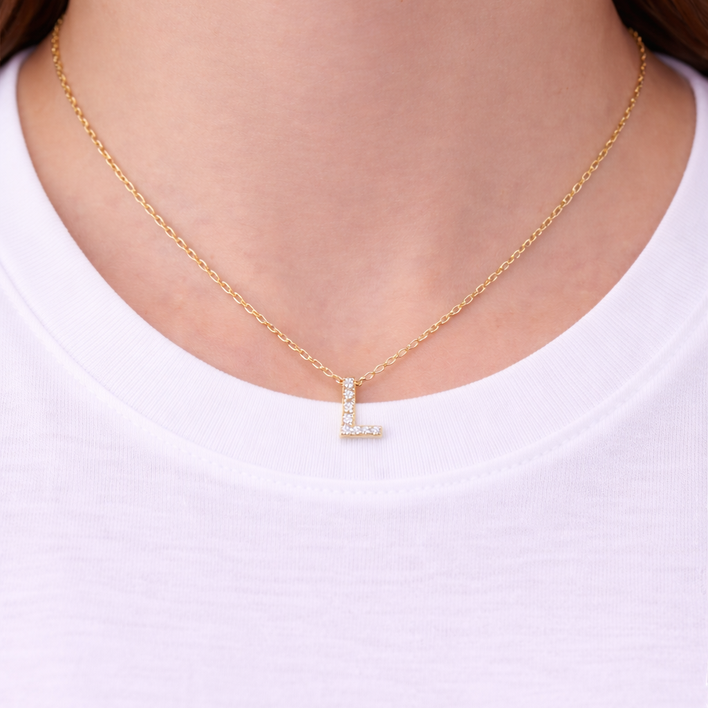 Cubic Zirconia Initial “L” Necklace