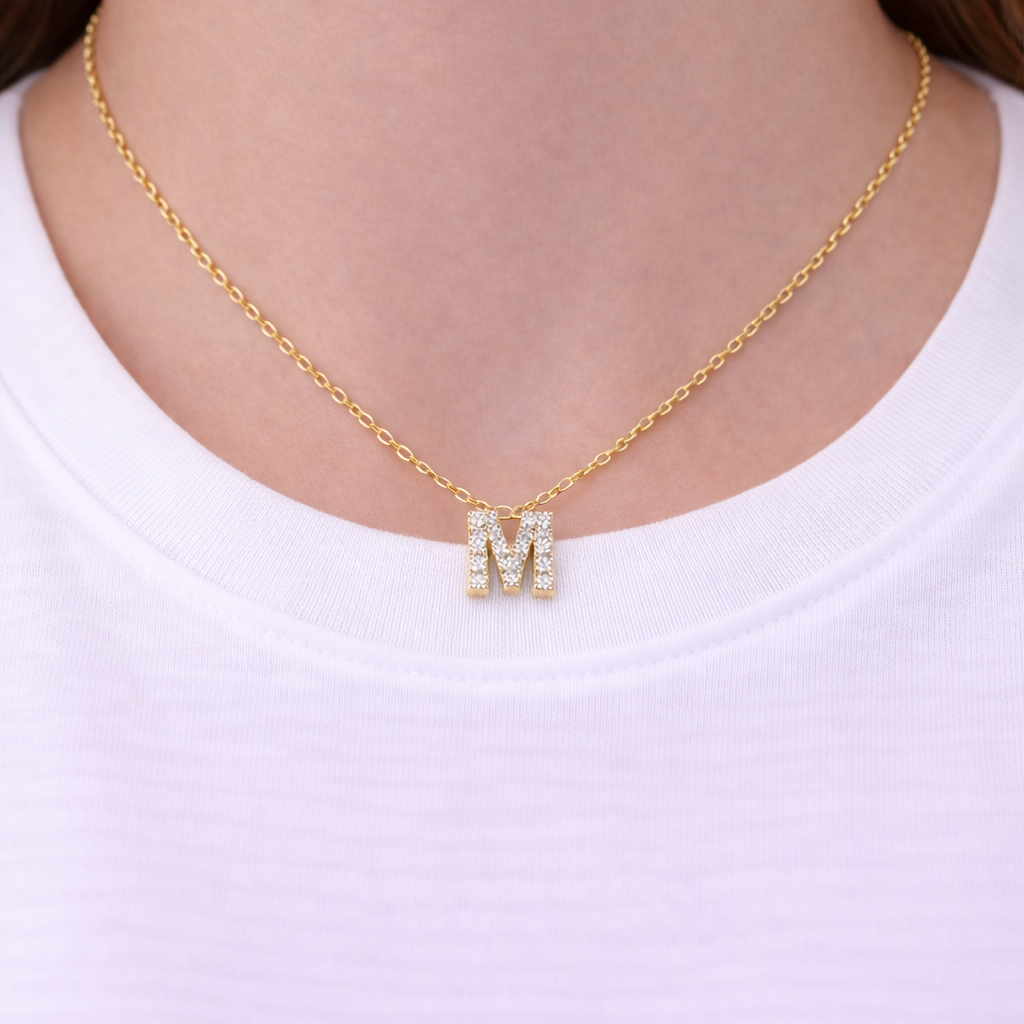 Cubic Zirconia Initial “M” Necklace