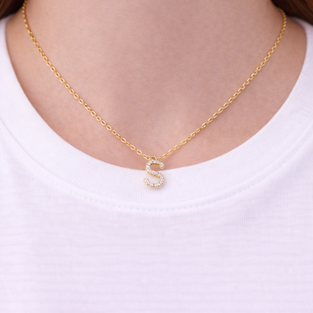 Cubic Zirconia Initial “S” Necklace