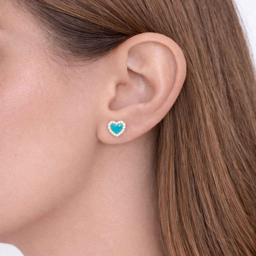 Blue Heart Cubic Zirconia Stud Earrings