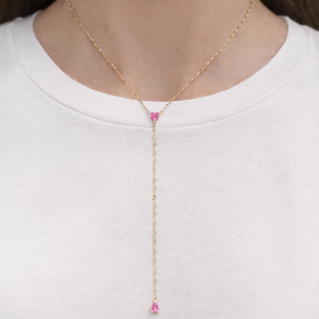 Rose Cubic Zirconia Heart Lariat Necklace