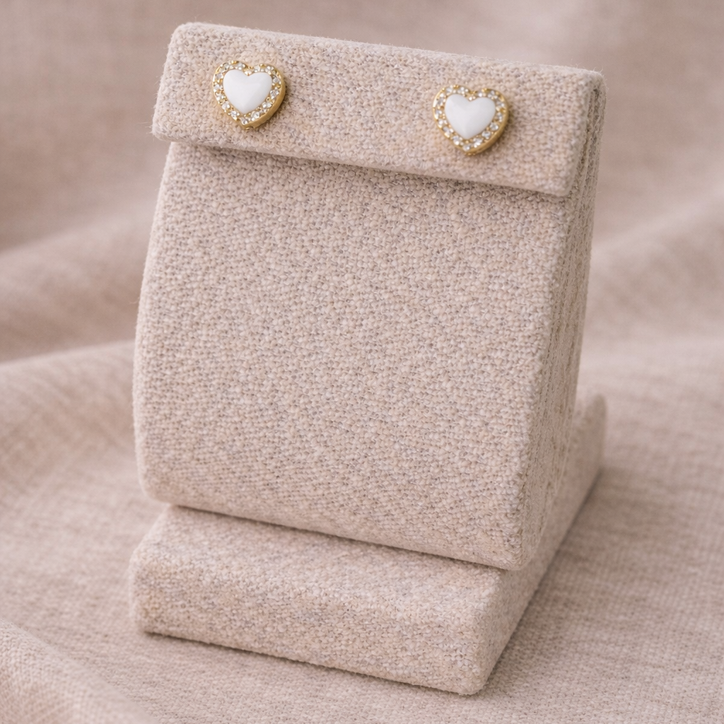 White Heart Cubic Zirconia Stud Earrings