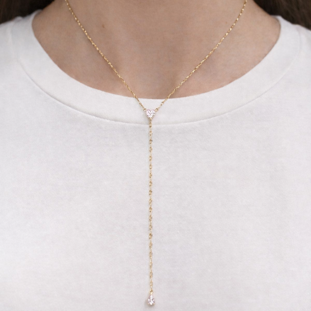 Cubic Zirconia Heart Lariat Necklace