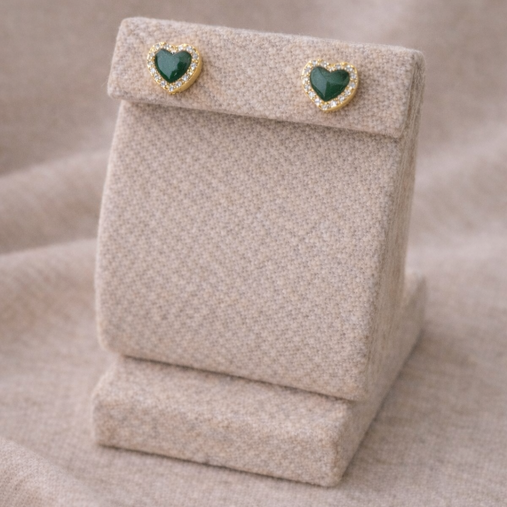 Malachite Heart Cubic Zirconia Stud Earrings