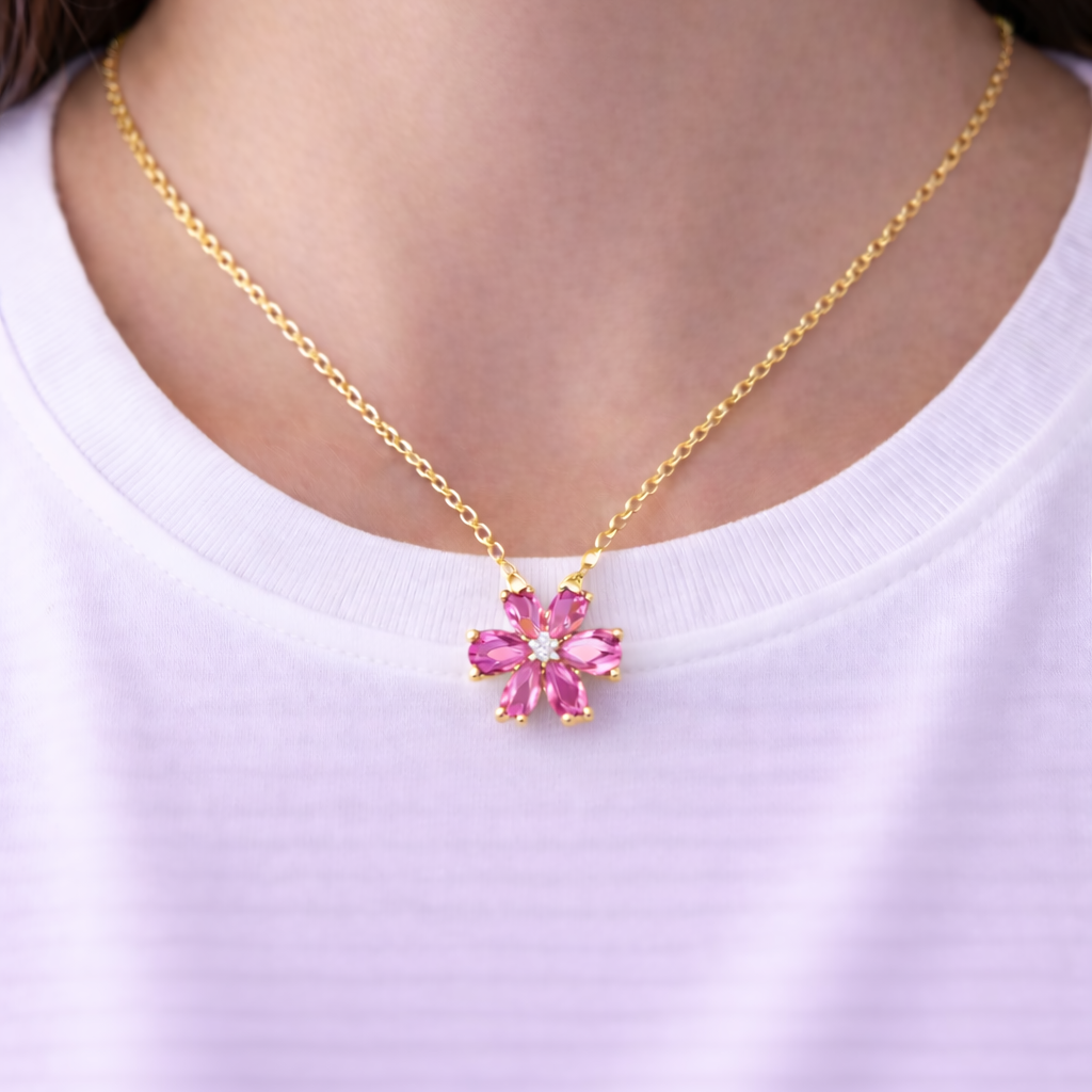 Rose Cubic Zirconia Flower Necklace