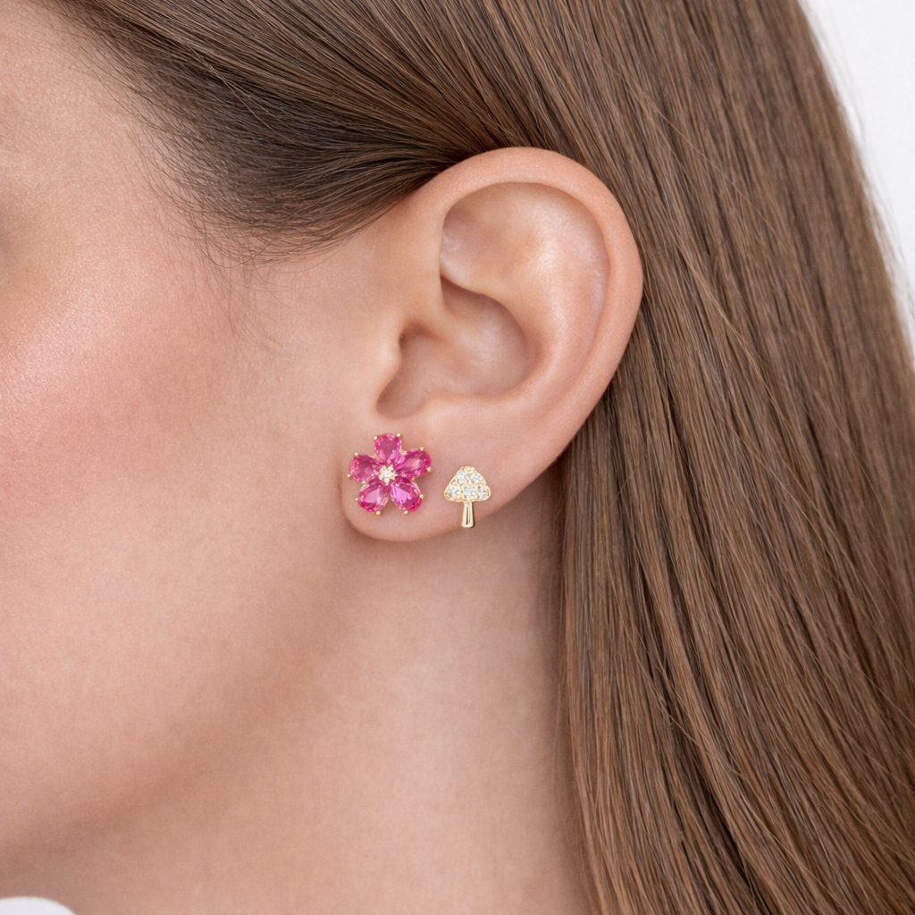 Rose Cubic Zirconia Flower Stud Earrings