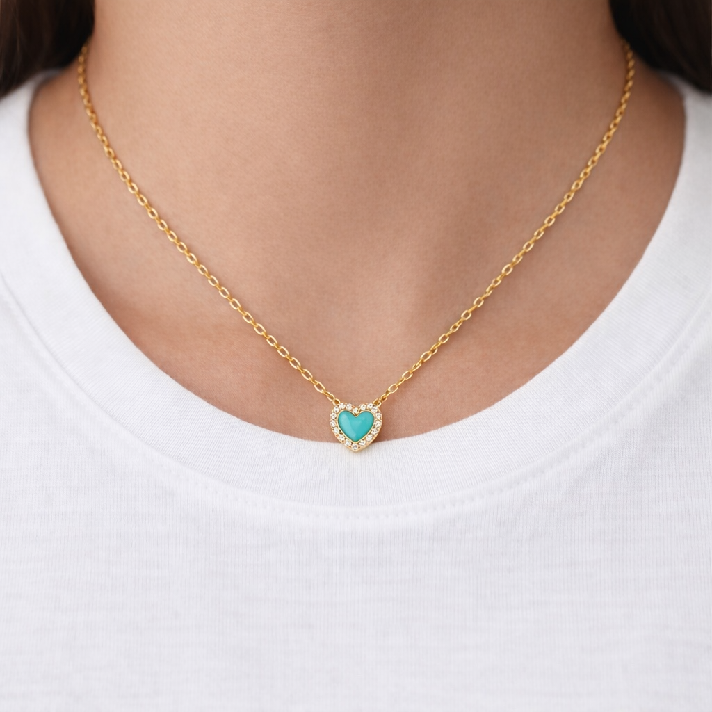 Blue Cubic Zirconia Heart Necklace