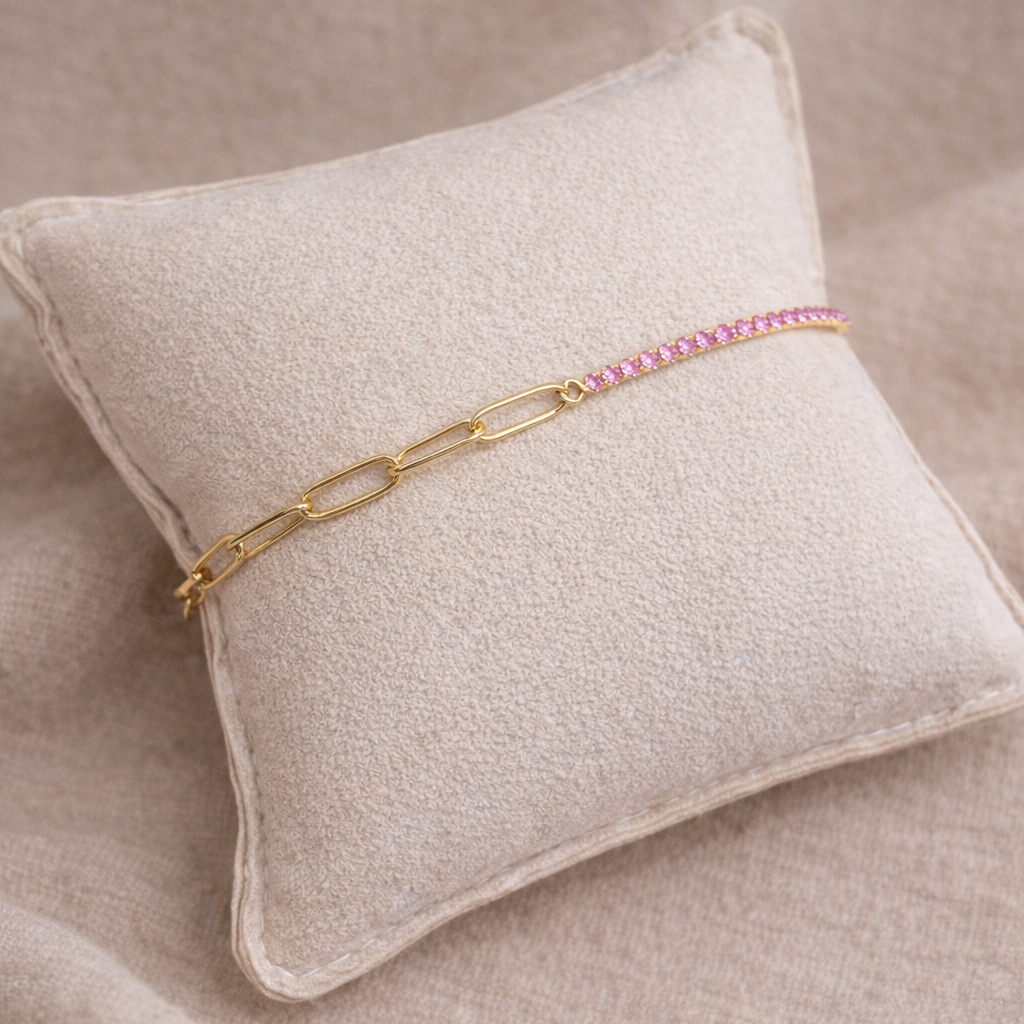 Half Paperclip & Rose Cubic Zirconia Tennis Bracelet
