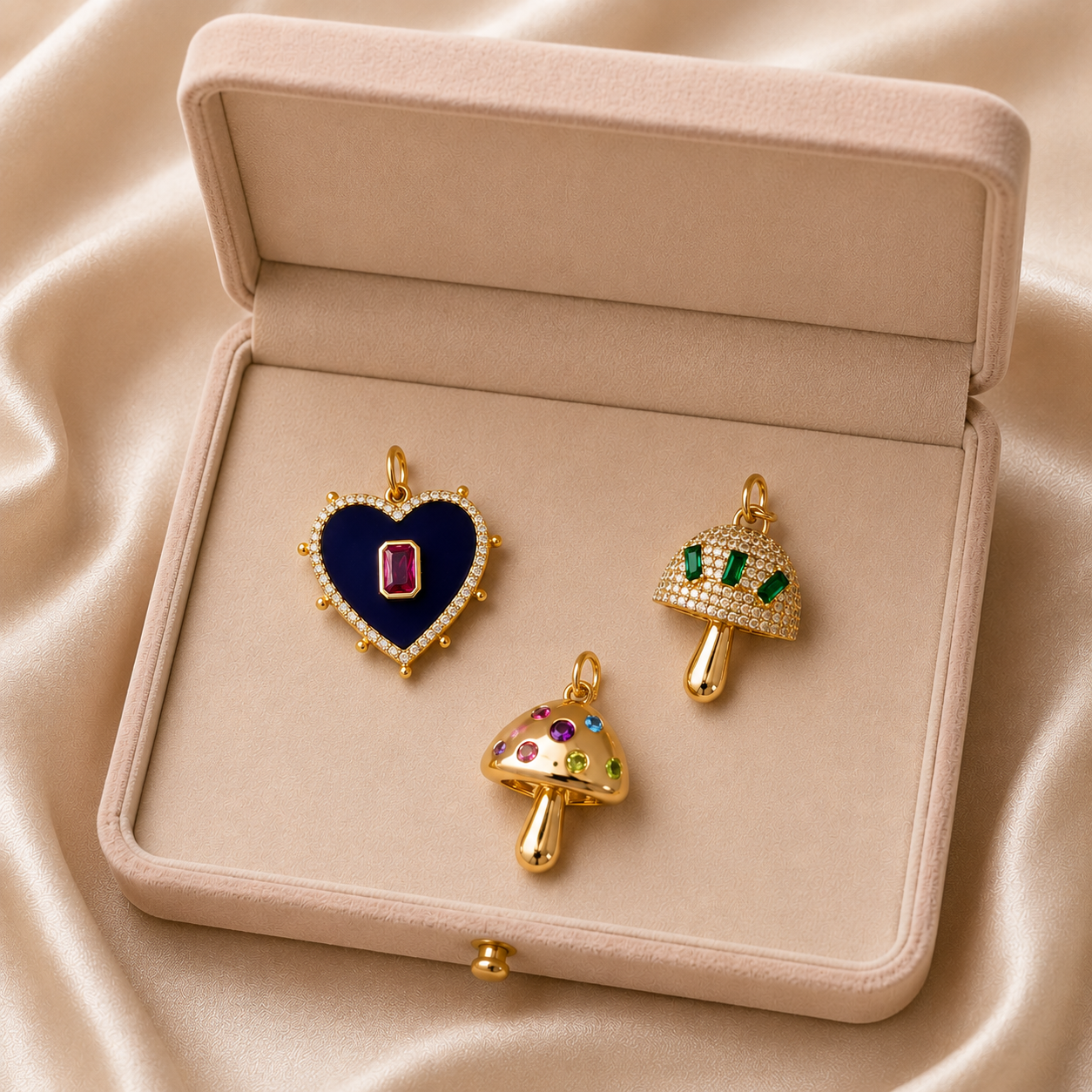 Heart Pendant with Blue Enamel & Pink CZ