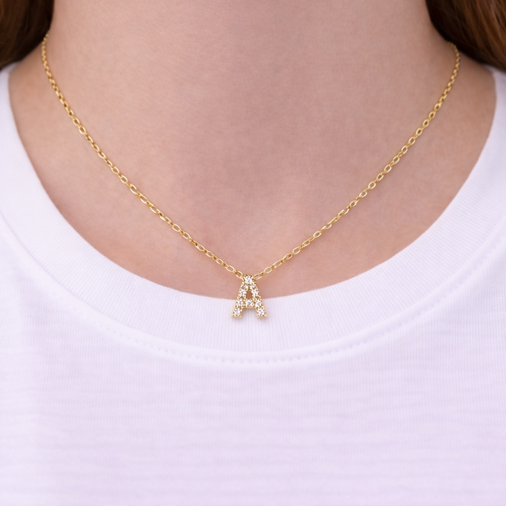 Cubic Zirconia Initial “A” Necklace