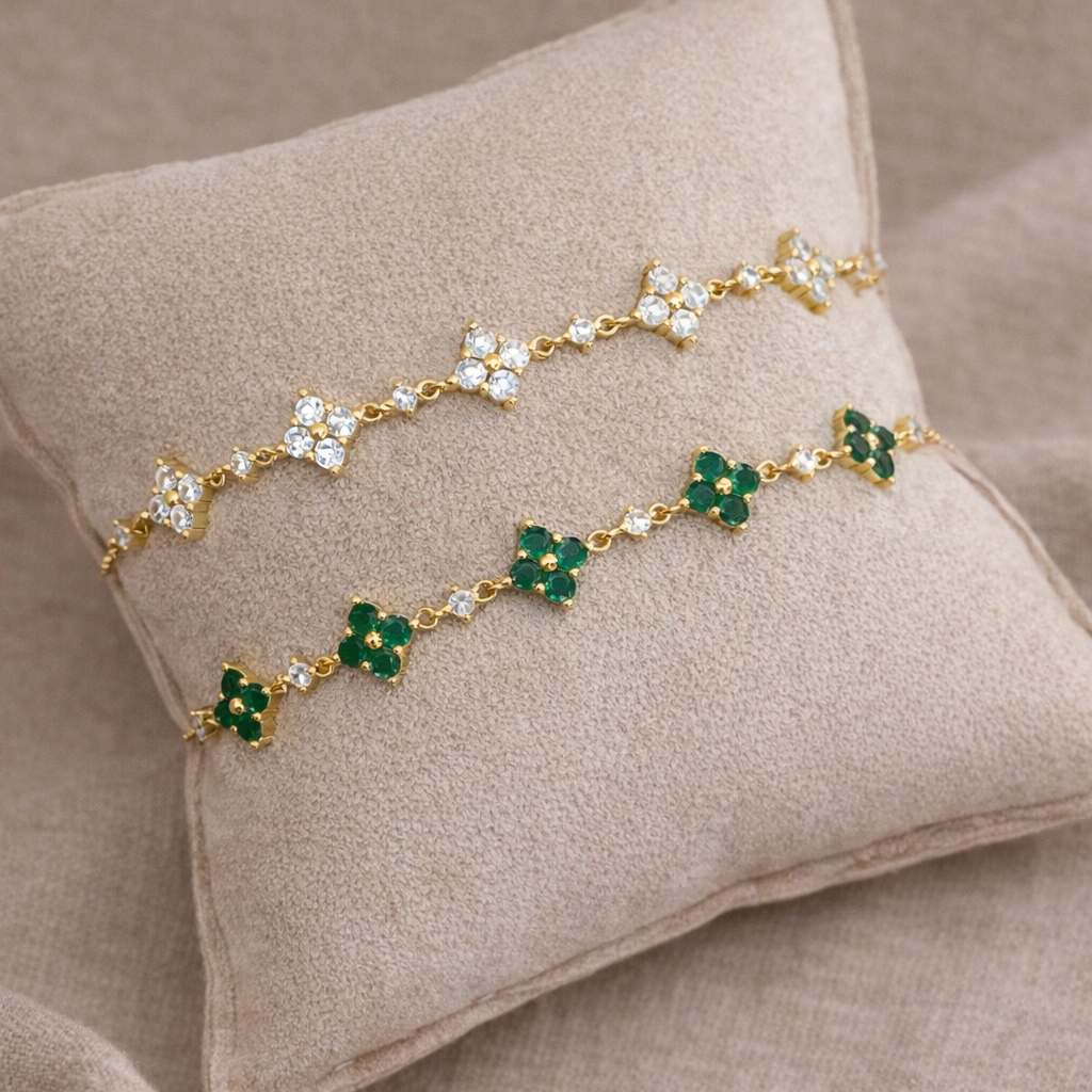 Green Cubic Zirconia Clover Bracelet