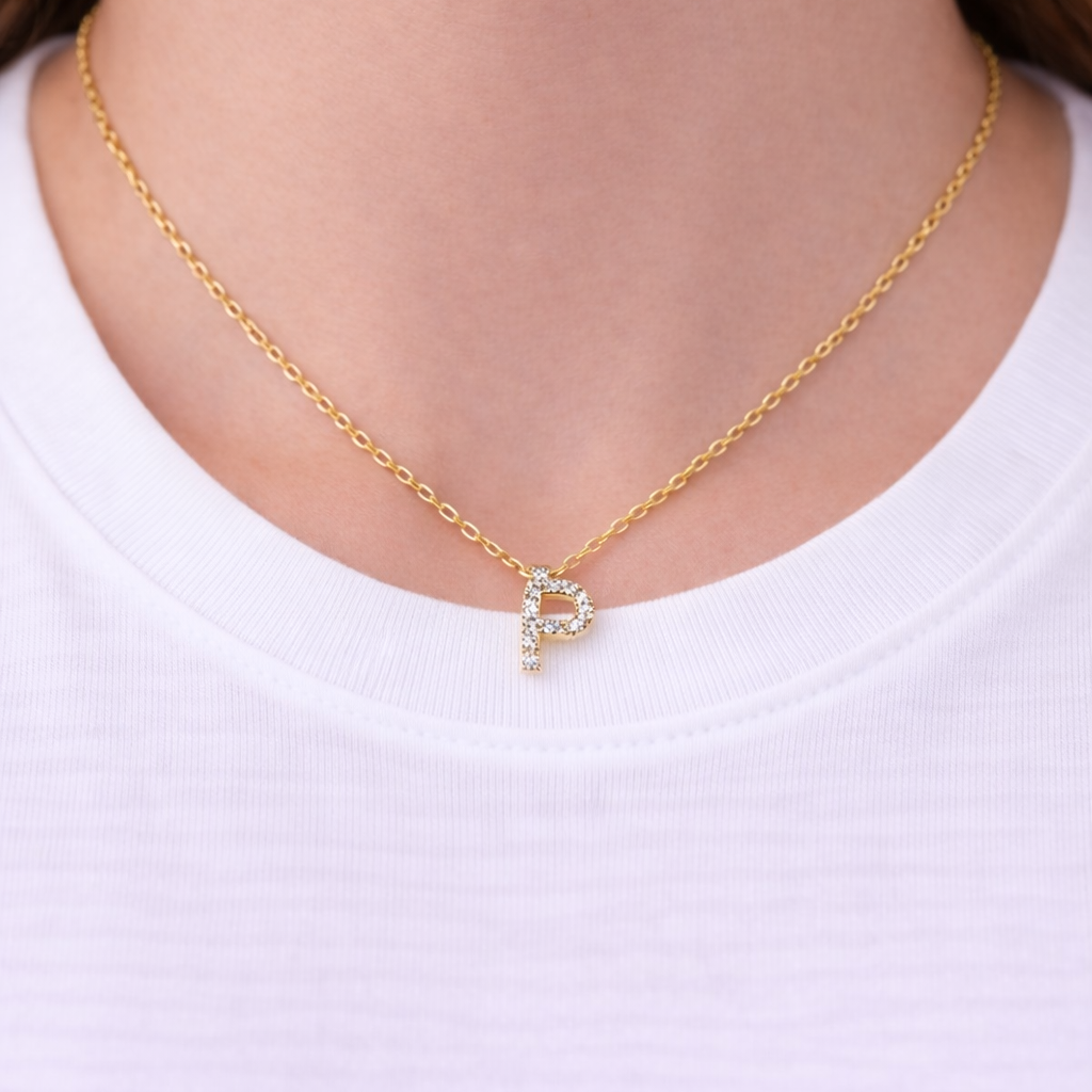Cubic Zirconia Initial “P” Necklace
