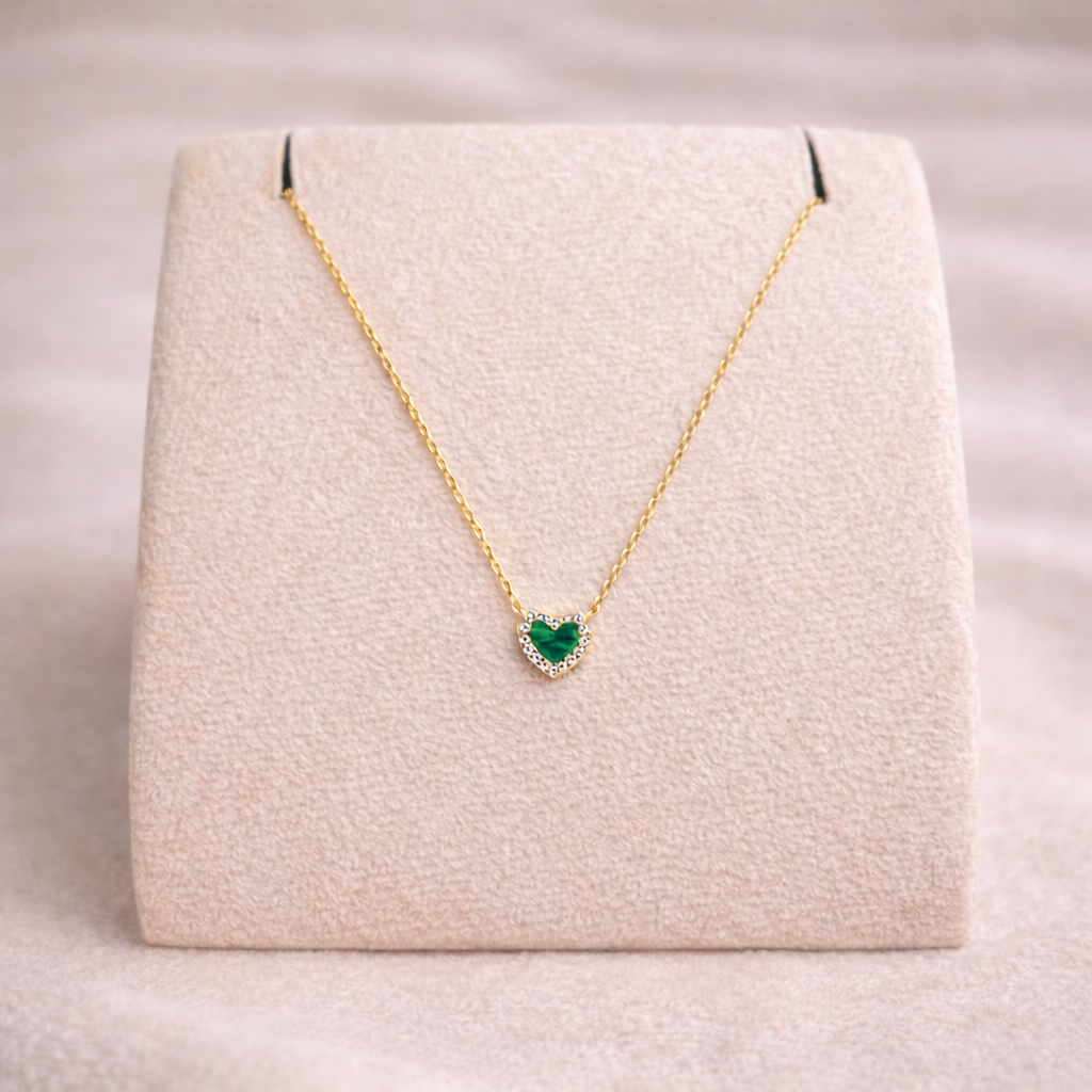 Malachite Cubic Zirconia Heart Necklace