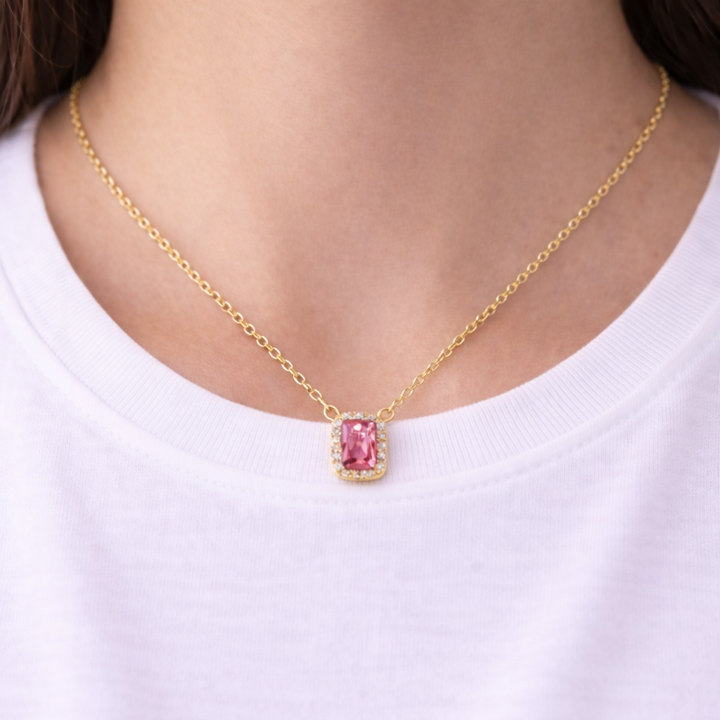 Rose Emerald-Cut Cubic Zirconia Necklace