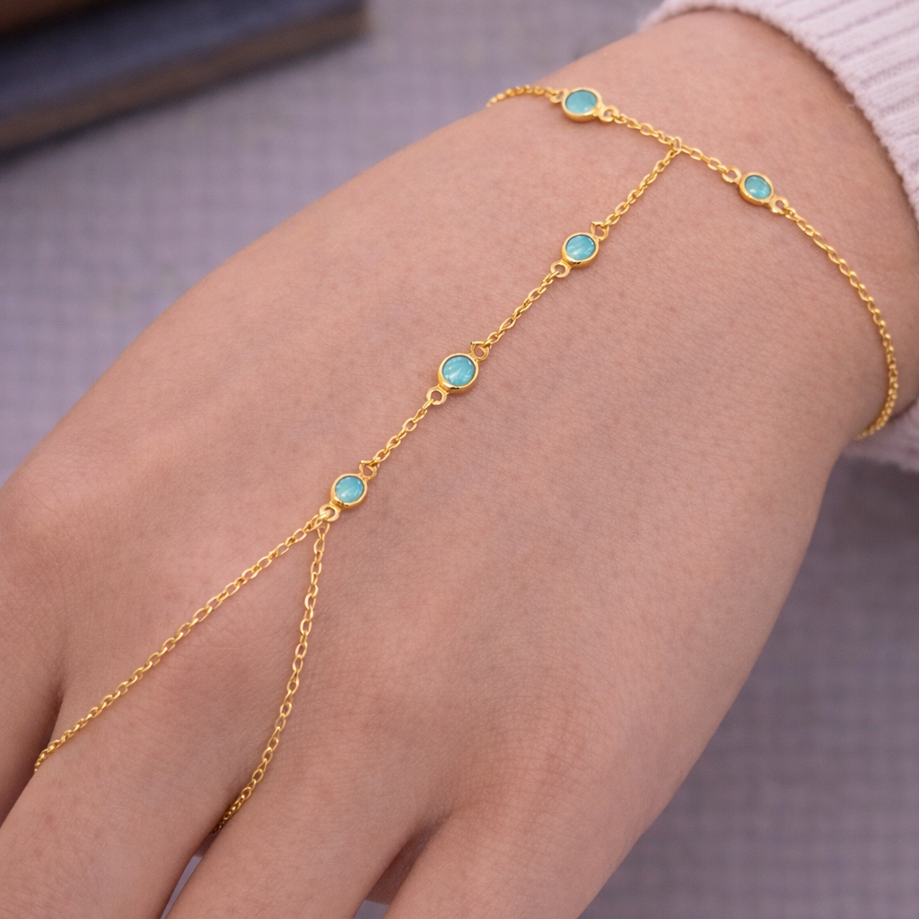 Bezeled Blue CZ Handchain