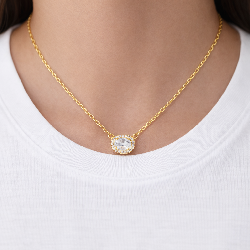 Clear Cubic Zirconia Halo Necklace
