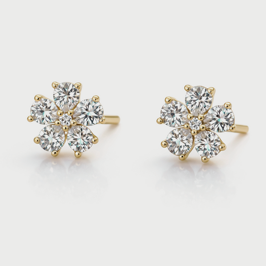 Cubic Zirconia Flower Stud Earrings