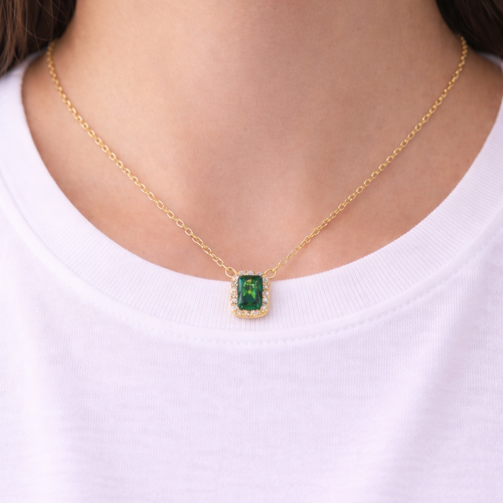 Green Emerald-Cut Cubic Zirconia Necklace