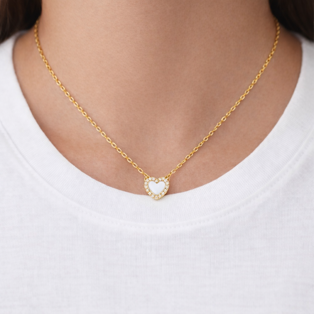 White Cubic Zirconia Heart Necklace