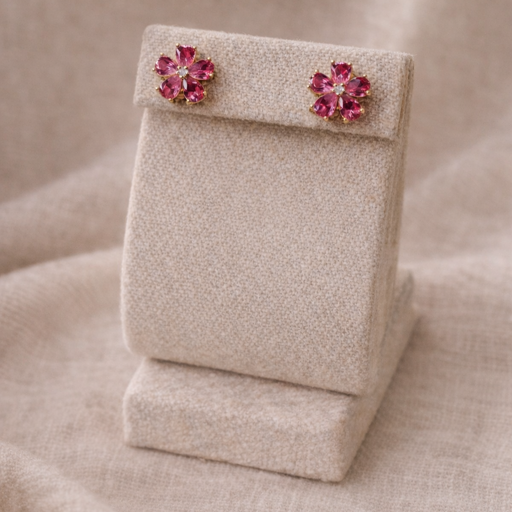 Rose Cubic Zirconia Flower Stud Earrings