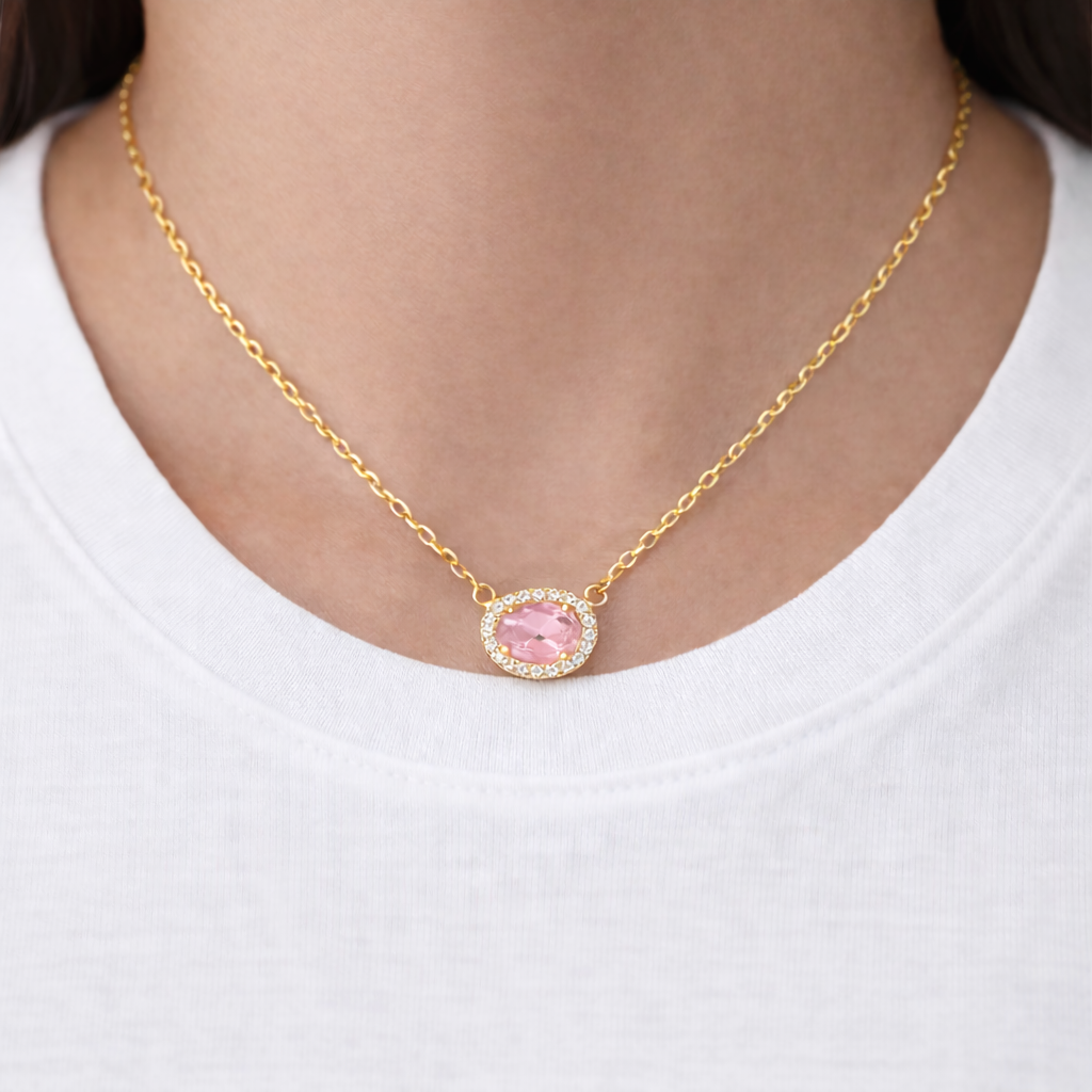 Rose Cubic Zirconia Halo Necklace