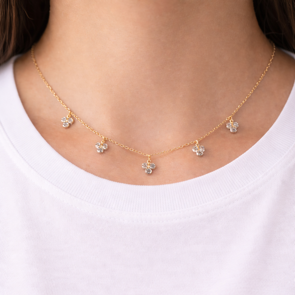 Trio Bezel Cubic Zirconia Dangling Necklace